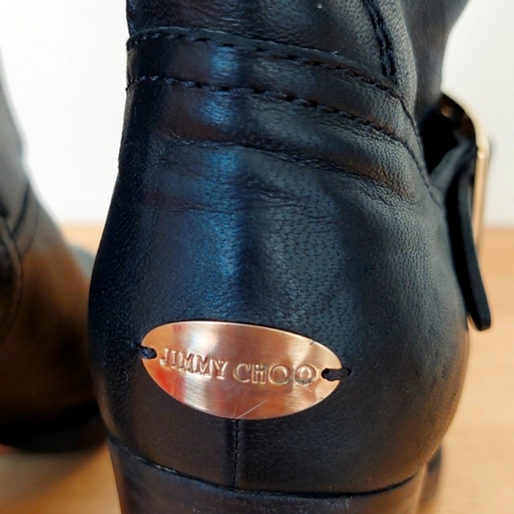 Jimmy Choo Black Ankle Boots with Gold Buckles - Picture 10 of 16